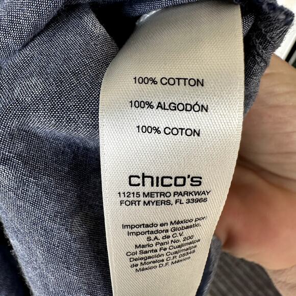 Chico's Dark Blue Cotton Chambray Button Up Shirt Sz XL (3) with Polka Dots - Picture 4 of 4